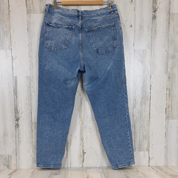 MNG New Mom Classic Blue Straight Leg Women's Jeans 5 Pocket Zipup Size 12 FLAW - Picture 3 of 11